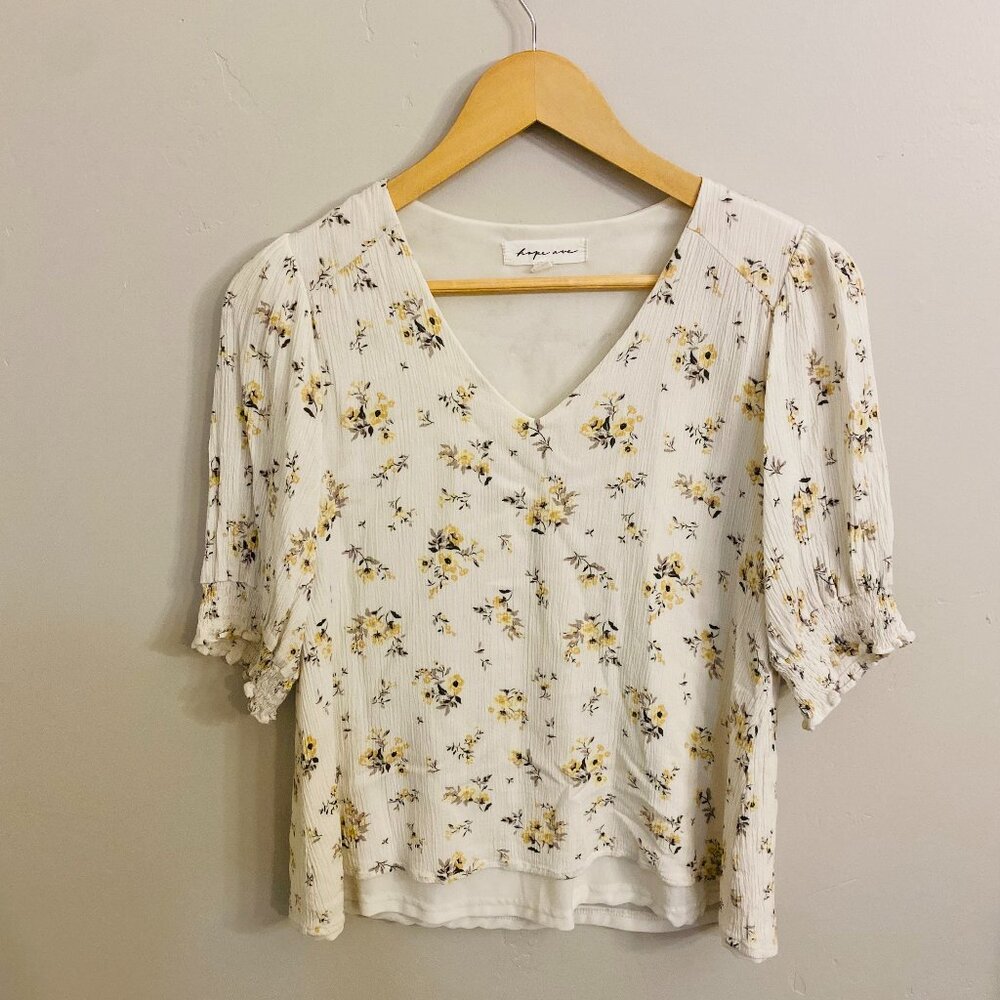 Womens Floral Cream Colored Blouse